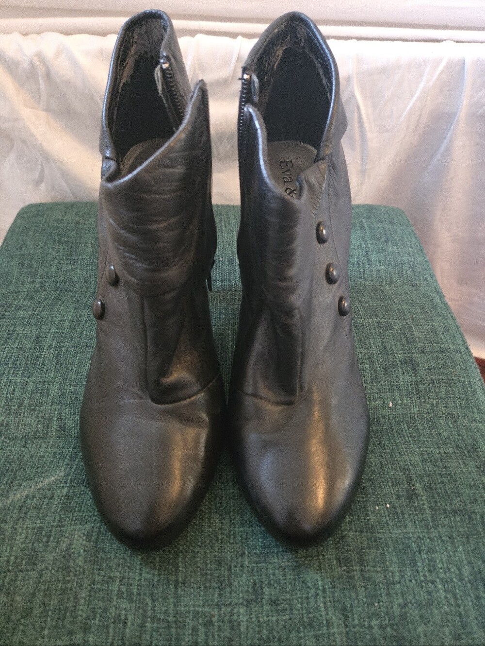 Black Leather Ankle Booties with Side Zip - Women Shoes